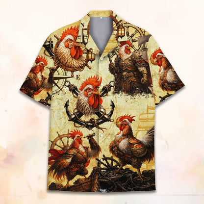 Viking Rooster Pirate Hawaiian Shirt, Warrior Retro Rooster Lover Gift