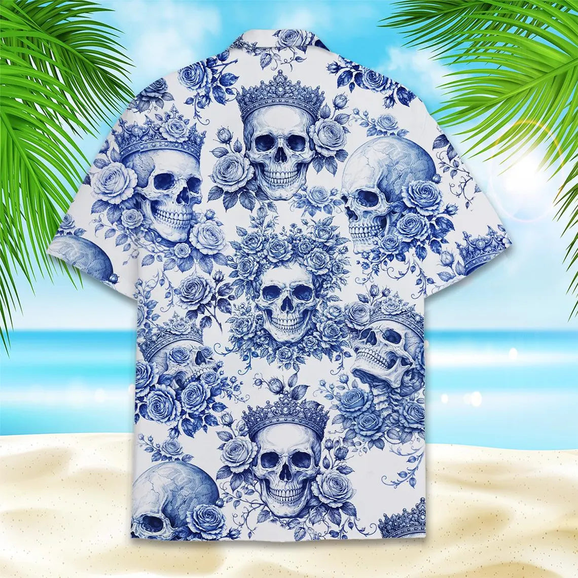 Floral Skull Hawaiian Shirt for Men Women Youth, Tropical Skull Aloha Shirt Short Sleeve Button Down Summer Shirt, Retro Gothic Beachwear