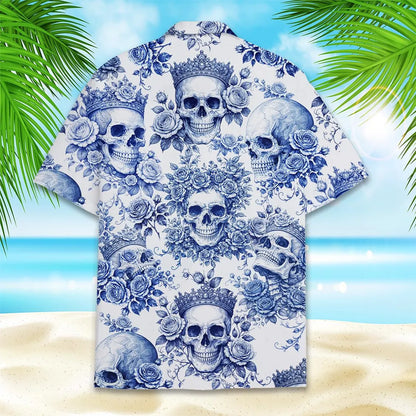 Floral Skull Hawaiian Shirt for Men Women Youth, Tropical Skull Aloha Shirt Short Sleeve Button Down Summer Shirt, Retro Gothic Beachwear