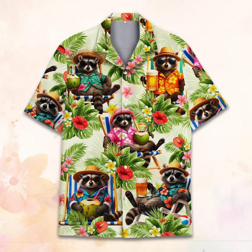 Tropical Raccoon Hawaiian Shirt, Funny Beach Vacation Button Down Shirt