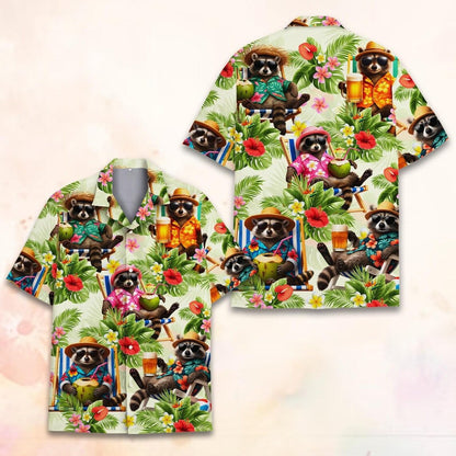 Tropical Raccoon Hawaiian Shirt, Funny Beach Vacation Button Down Shirt