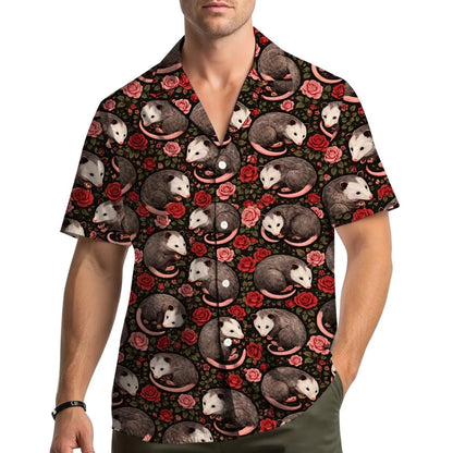 Opossum with Roses Hawaiian Shirt Unisex, Funny Possum Shirt Button Up, Summer Beach Short Sleeve Shirt, Anima Lovers Gift