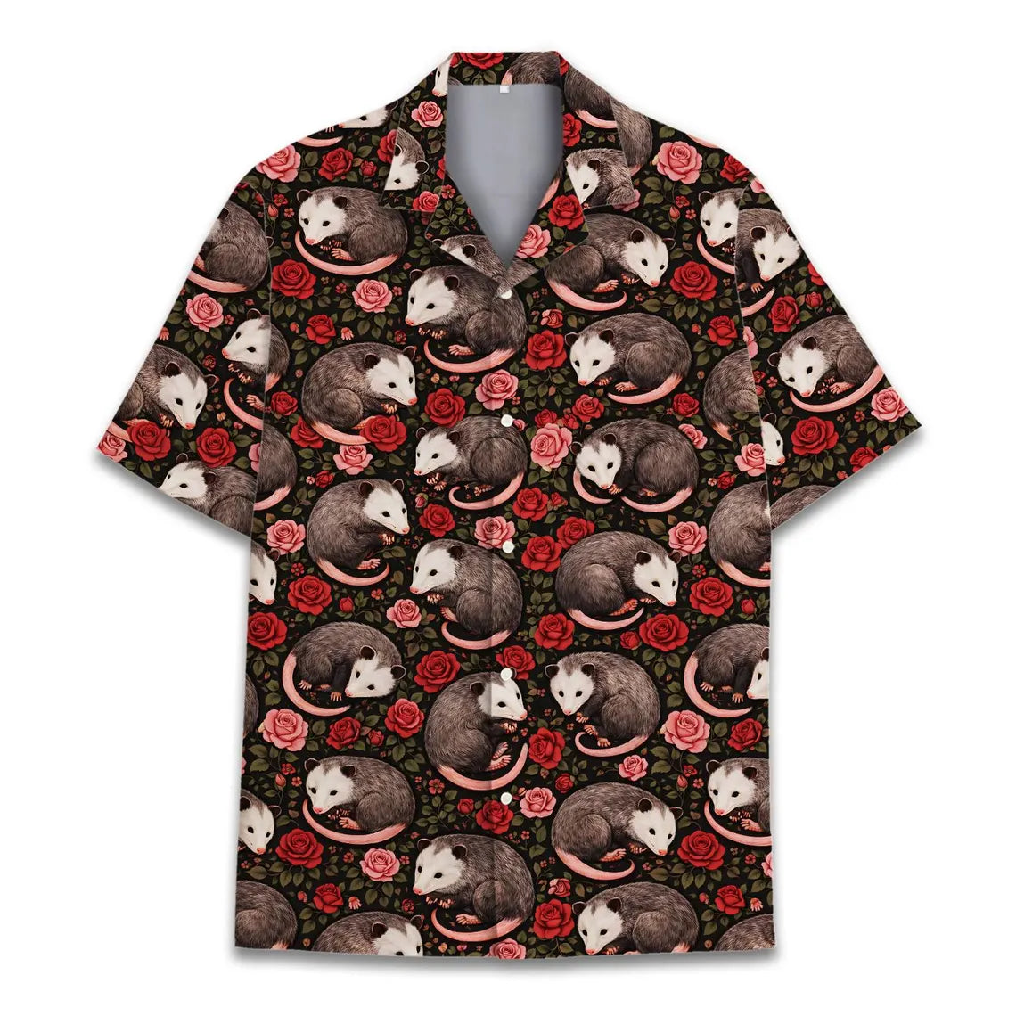 Opossum with Roses Hawaiian Shirt Unisex, Funny Possum Shirt Button Up, Summer Beach Short Sleeve Shirt, Anima Lovers Gift