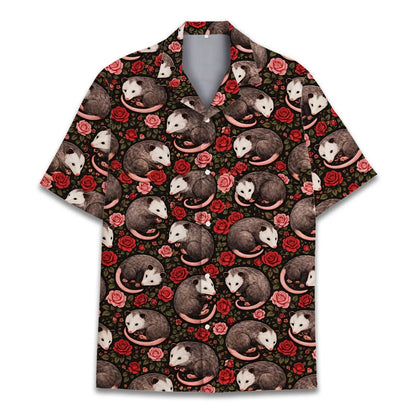 Opossum with Roses Hawaiian Shirt Unisex, Funny Possum Shirt Button Up, Summer Beach Short Sleeve Shirt, Anima Lovers Gift