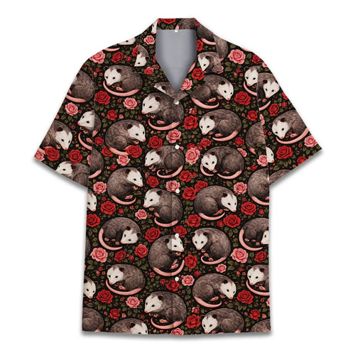 Opossum with Roses Hawaiian Shirt Unisex, Funny Possum Shirt Button Up, Summer Beach Short Sleeve Shirt, Anima Lovers Gift