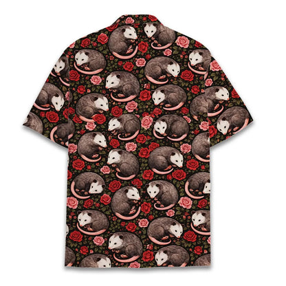 Opossum with Roses Hawaiian Shirt Unisex, Funny Possum Shirt Button Up, Summer Beach Short Sleeve Shirt, Anima Lovers Gift