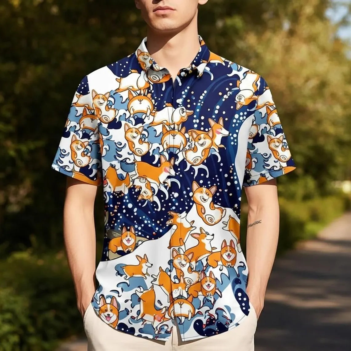 Funny Corgi Hawaiian Shirt, Cute Dog Lover Button Down