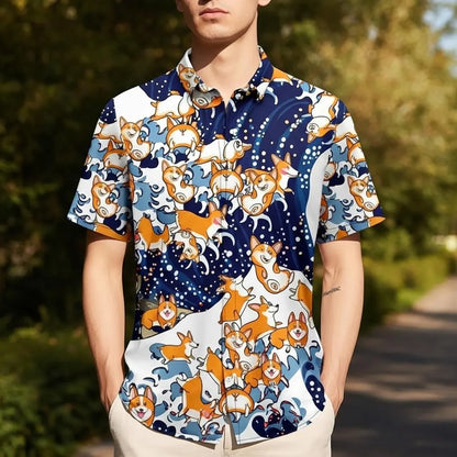 Funny Corgi Hawaiian Shirt, Cute Dog Lover Button Down