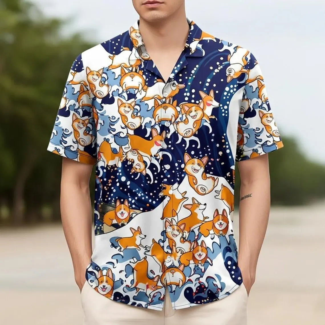 Funny Corgi Hawaiian Shirt, Cute Dog Lover Button Down