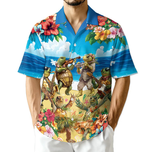 Turtle Hawaiian Shirt, Funny Turtle Music Shirt, Sea Turtle Aloha Shirt