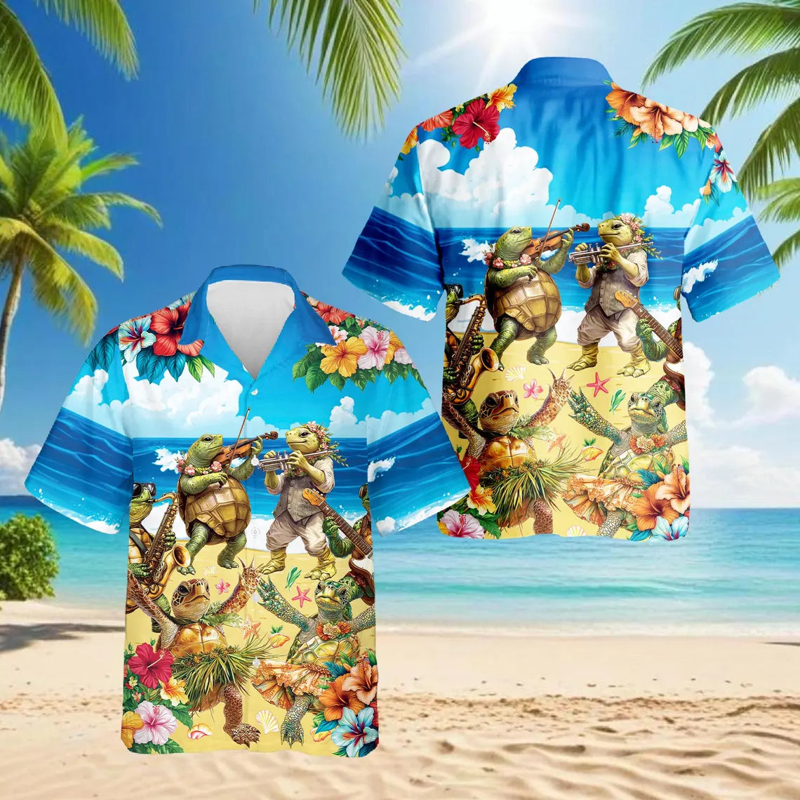 Turtle Hawaiian Shirt, Funny Turtle Music Shirt, Sea Turtle Aloha Shirt