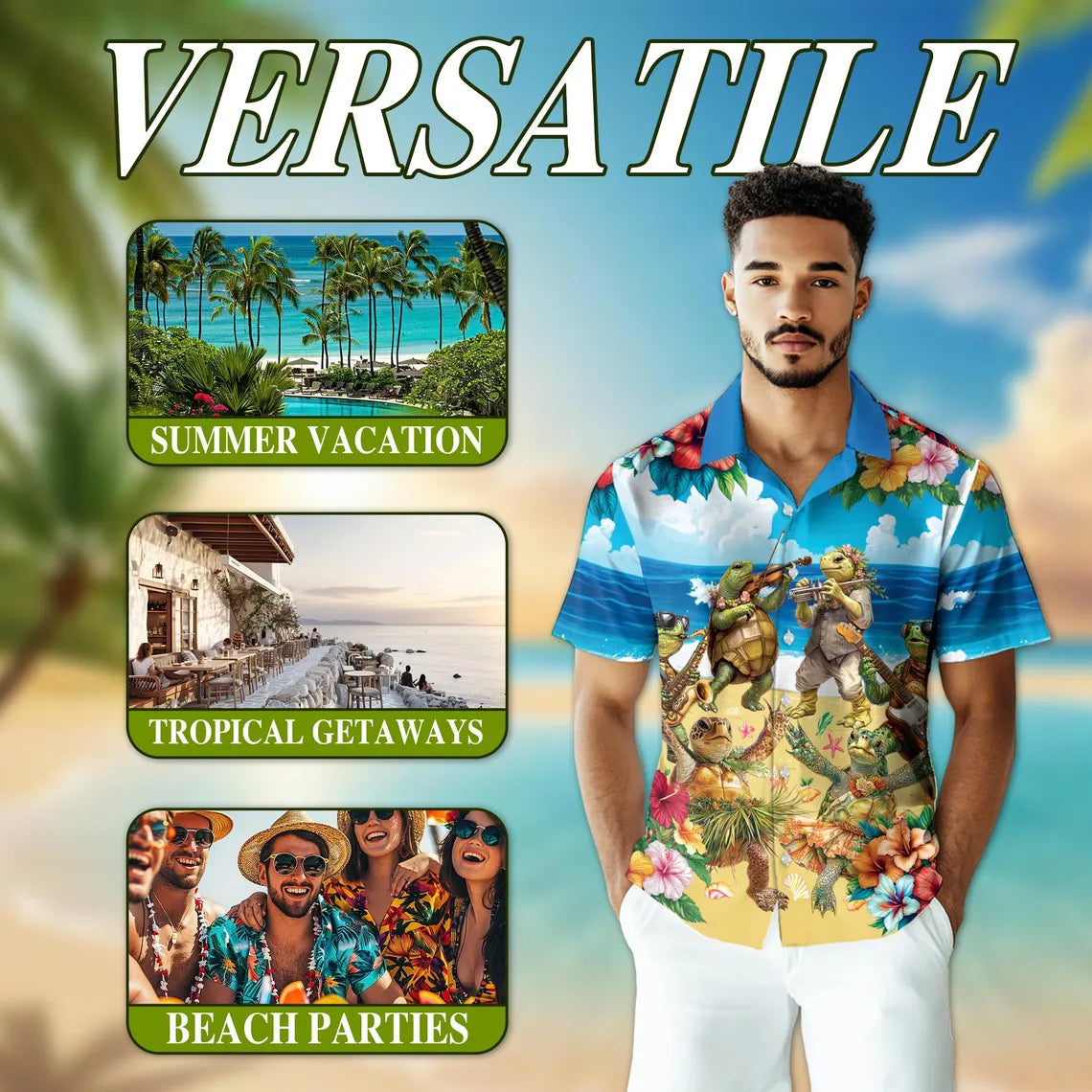 Turtle Hawaiian Shirt, Funny Turtle Music Shirt, Sea Turtle Aloha Shirt