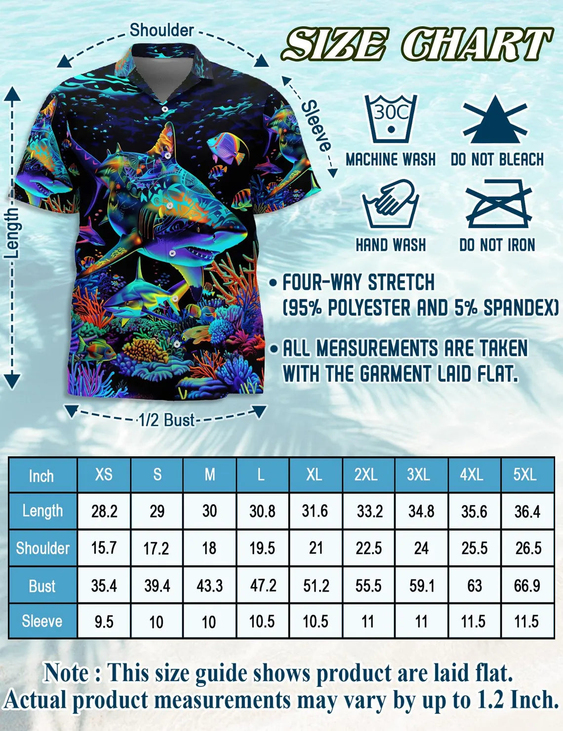 Neon Shark Hawaiian Shirt, Colorful Ocean Aloha Shirt, Underwater Sea Life Button Up Shirt