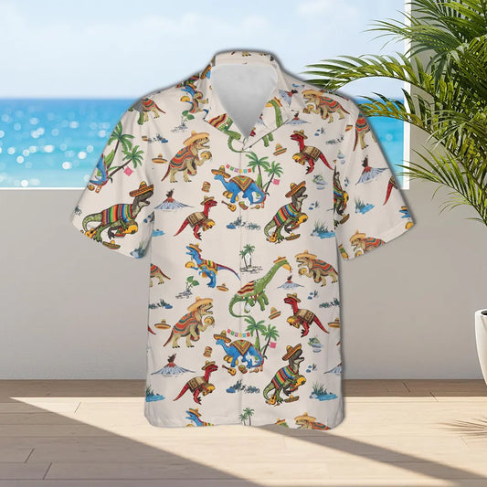 Dinosaur Taco Fiesta Hawaiian Shirt, Mexican Food Dino Party Button Down