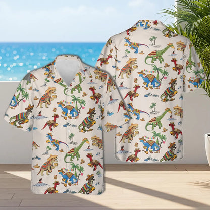 Dinosaur Taco Fiesta Hawaiian Shirt, Mexican Food Dino Party Button Down