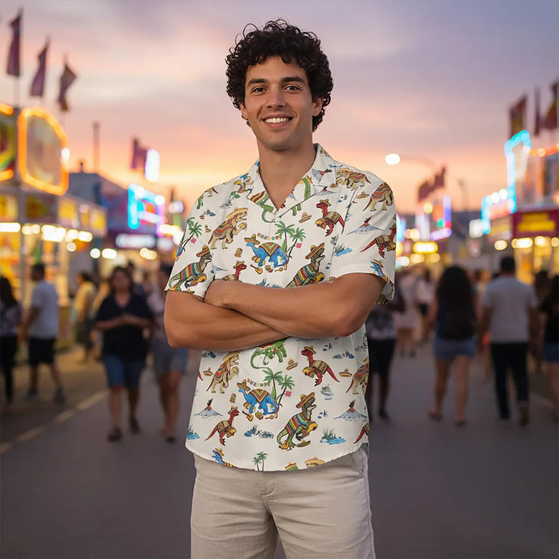 Dinosaur Taco Fiesta Hawaiian Shirt, Mexican Food Dino Party Button Down