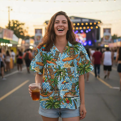Tiki Tribal Hawaiian Shirt, Tropical Island Summer Beach Wear