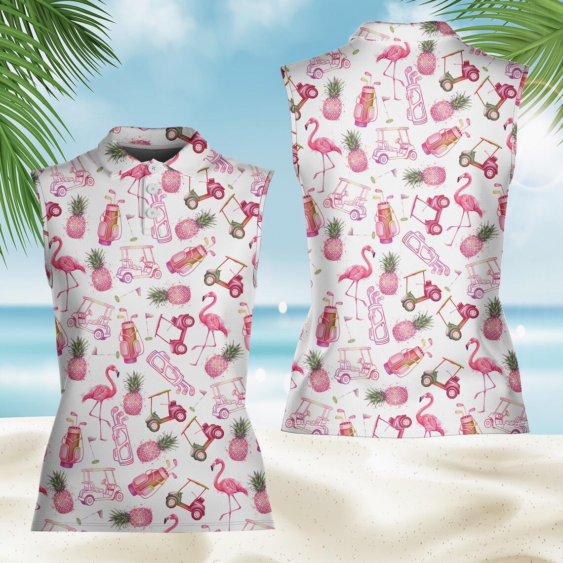 Flamingo Golf Polo Shirt for Men and Women, nk Pineapple Aloha Shirt