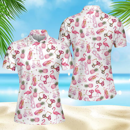 Flamingo Golf Polo Shirt for Men and Women, nk Pineapple Aloha Shirt