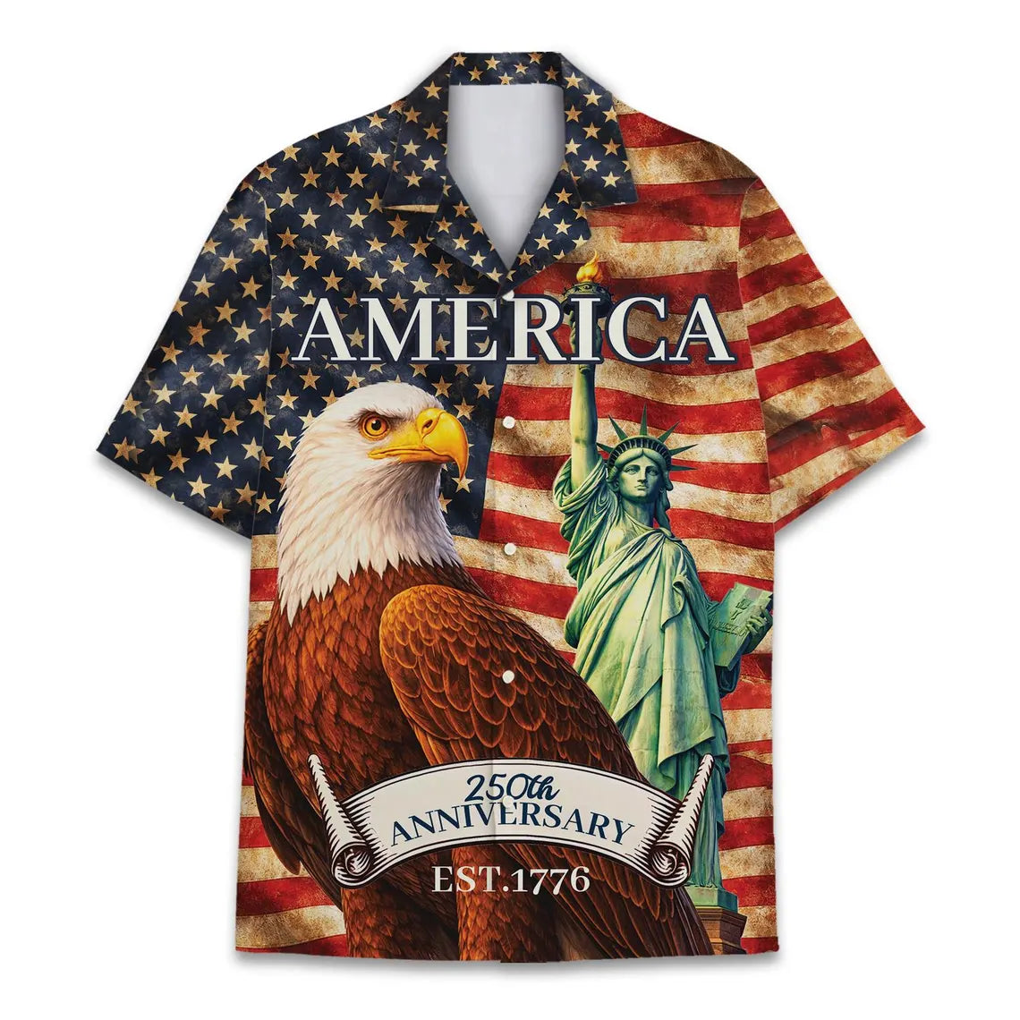 Happy Fourth of July Hawaiian Shirt Adult Youth, Patriotic Aloha Shirt Button Up