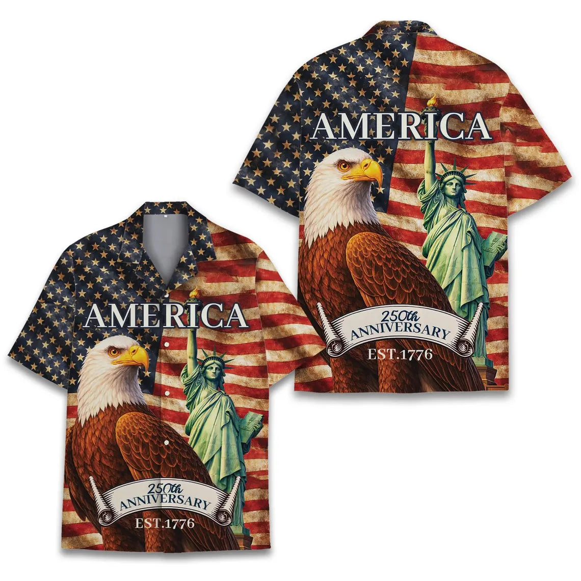 Happy Fourth of July Hawaiian Shirt Adult Youth, Patriotic Aloha Shirt Button Up