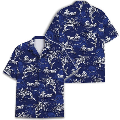Shark Hawaiian Shirt: Retro Surfing Print, Blue Ocean Tropical Shirt