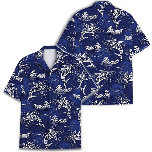 Shark Hawaiian Shirt: Retro Surfing Print, Blue Ocean Tropical Shirt