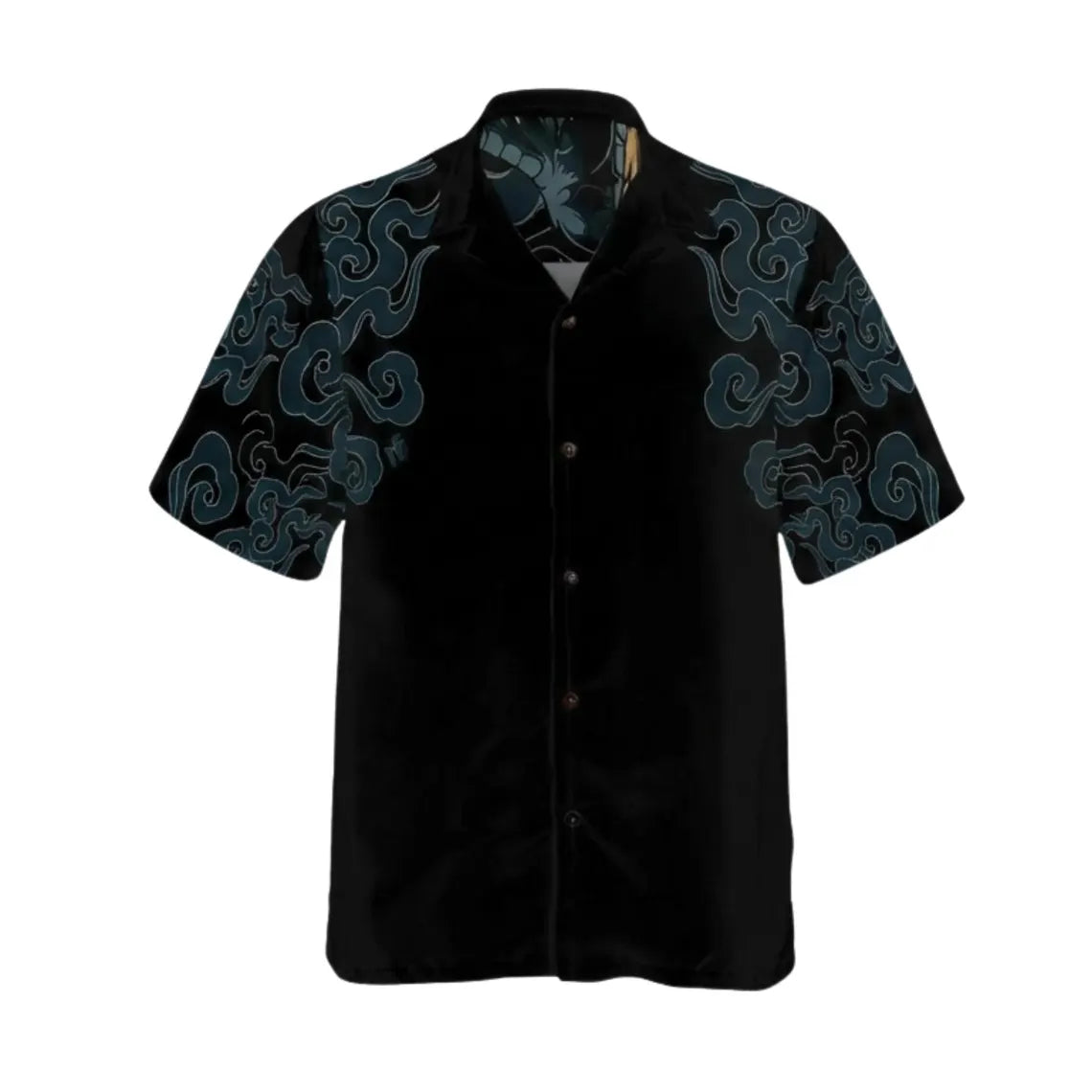 Black Dragon Hawaiian Shirt, Japanese Wave Aloha Button Up