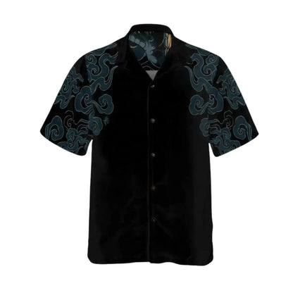 Black Dragon Hawaiian Shirt, Japanese Wave Aloha Button Up