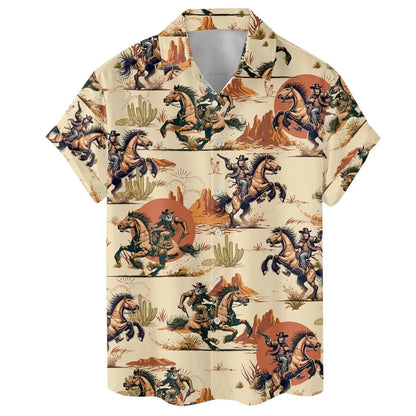 Funny Bigfoot Cowboy Hawaiian Shirt: Vintage Mens Button Down Shirt