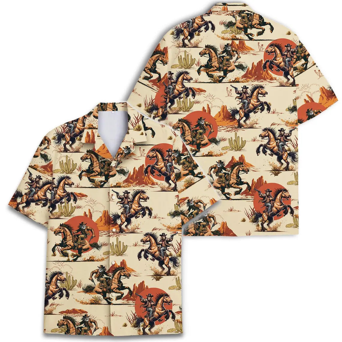 Funny Bigfoot Cowboy Hawaiian Shirt: Vintage Mens Button Down Shirt