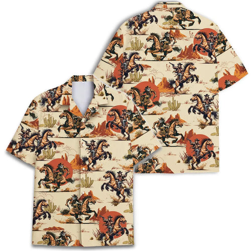 Funny Bigfoot Cowboy Hawaiian Shirt: Vintage Mens Button Down Shirt