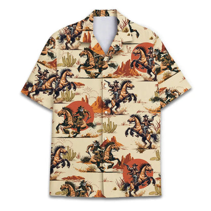 Funny Bigfoot Cowboy Hawaiian Shirt: Vintage Mens Button Down Shirt