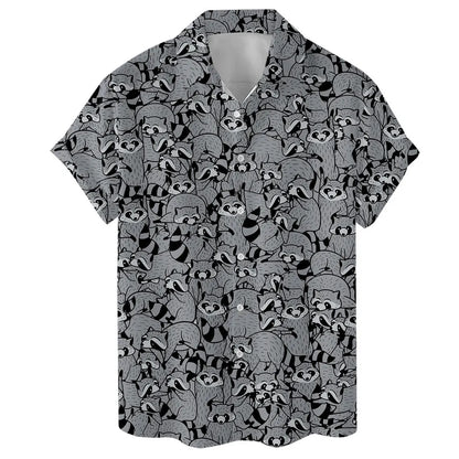 Funny Raccoon Hawaiian Shirt, Tropical Button Down, Summer Beach Shirt
