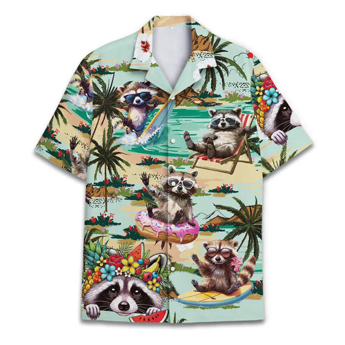 Funny Raccoon Hawaiian Shirt, Summer Beach Vacation Button-Down