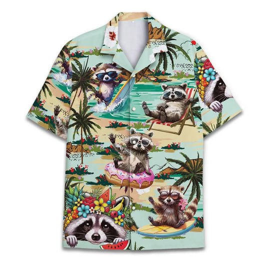 Funny Raccoon Hawaiian Shirt, Summer Beach Vacation Button-Down