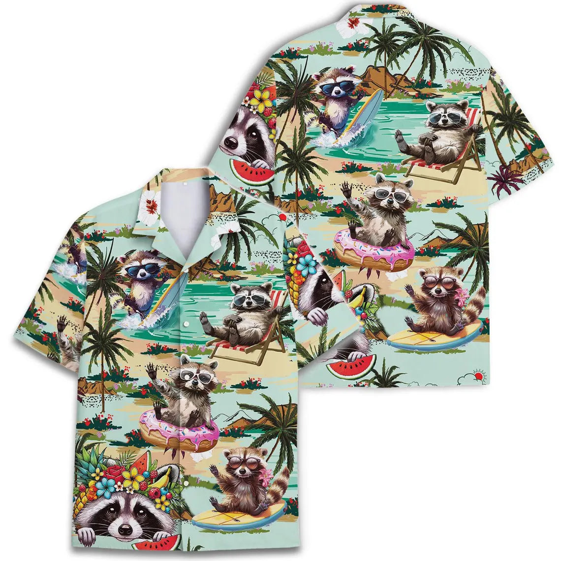Funny Raccoon Hawaiian Shirt, Summer Beach Vacation Button-Down
