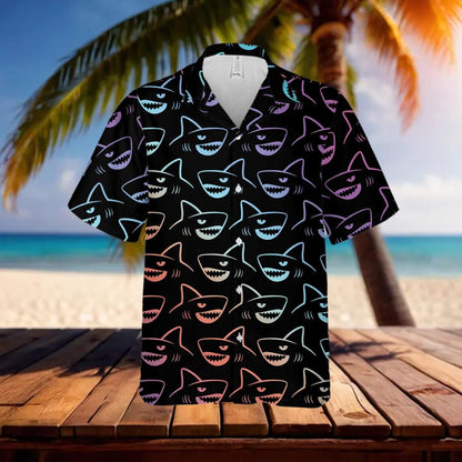 Neon Shark Hawaiian Shirt For Men Women Youth, Shark Aloha Shirt Short Sleeve Button Down