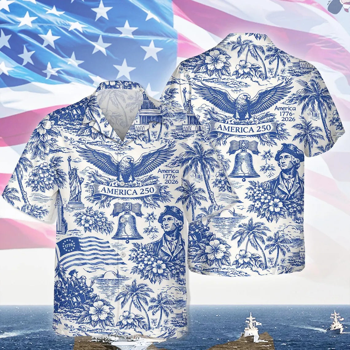 America 250 Years of America Celebration Button Hawaiian Shirt