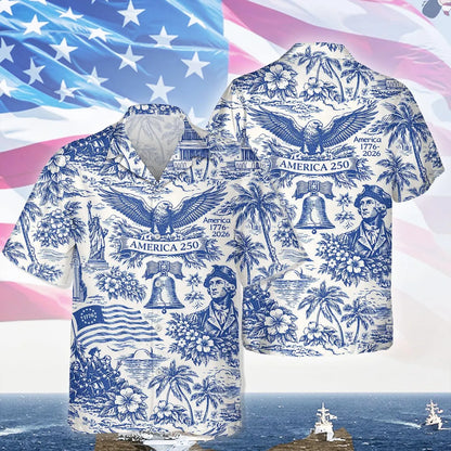America 250 Years of America Celebration Button Hawaiian Shirt