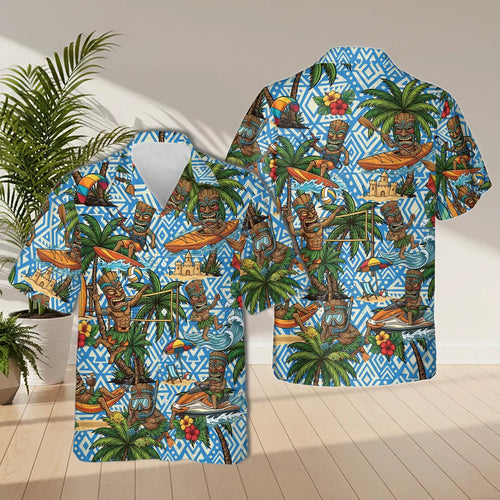 Tiki Tribal Hawaiian Shirt, Tropical Island Summer Beach Wear