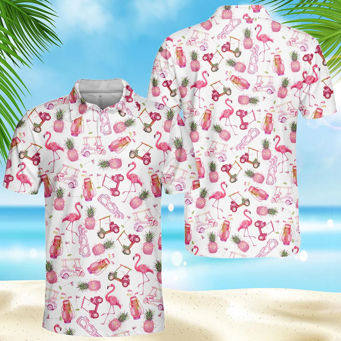 Flamingo Golf Polo Shirt for Men and Women, nk Pineapple Aloha Shirt