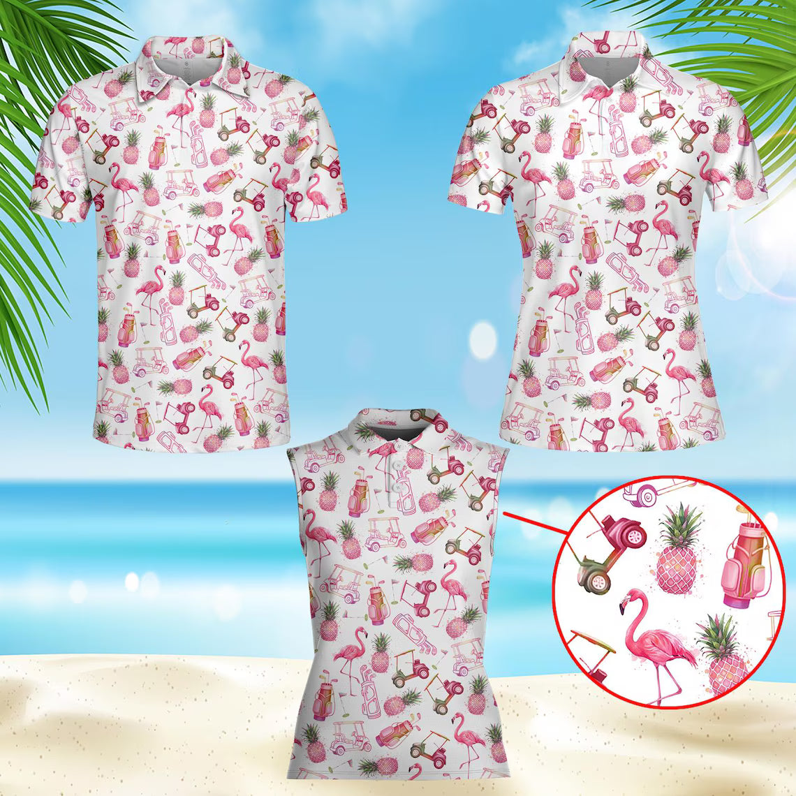 Flamingo Golf Polo Shirt for Men and Women, nk Pineapple Aloha Shirt