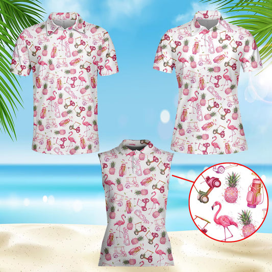 Flamingo Golf Polo Shirt for Men and Women, nk Pineapple Aloha Shirt