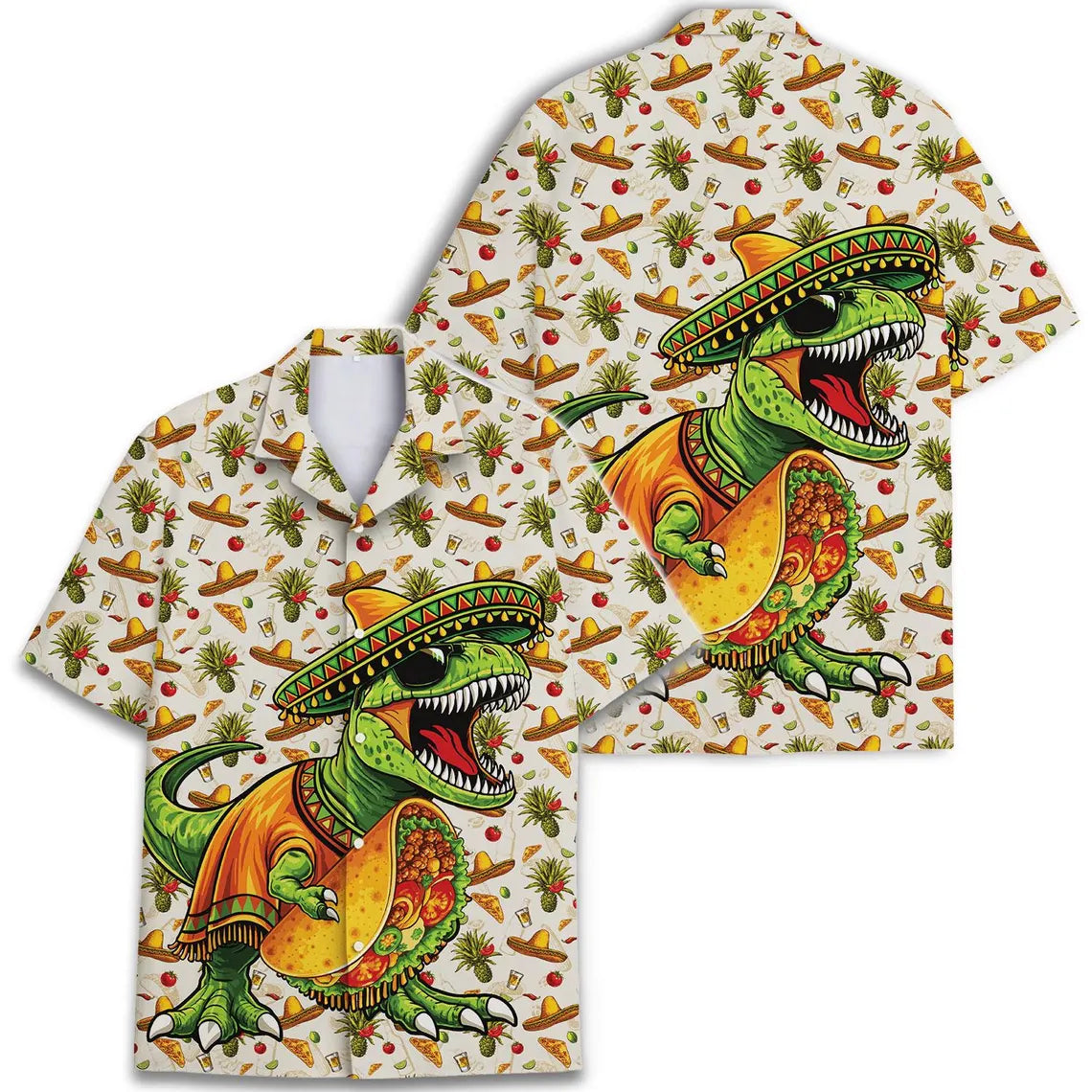 Dinosaur Taco Hawaiian Shirt, Men's Cinco de Mayo Fiesta Beach Aloha Shirt