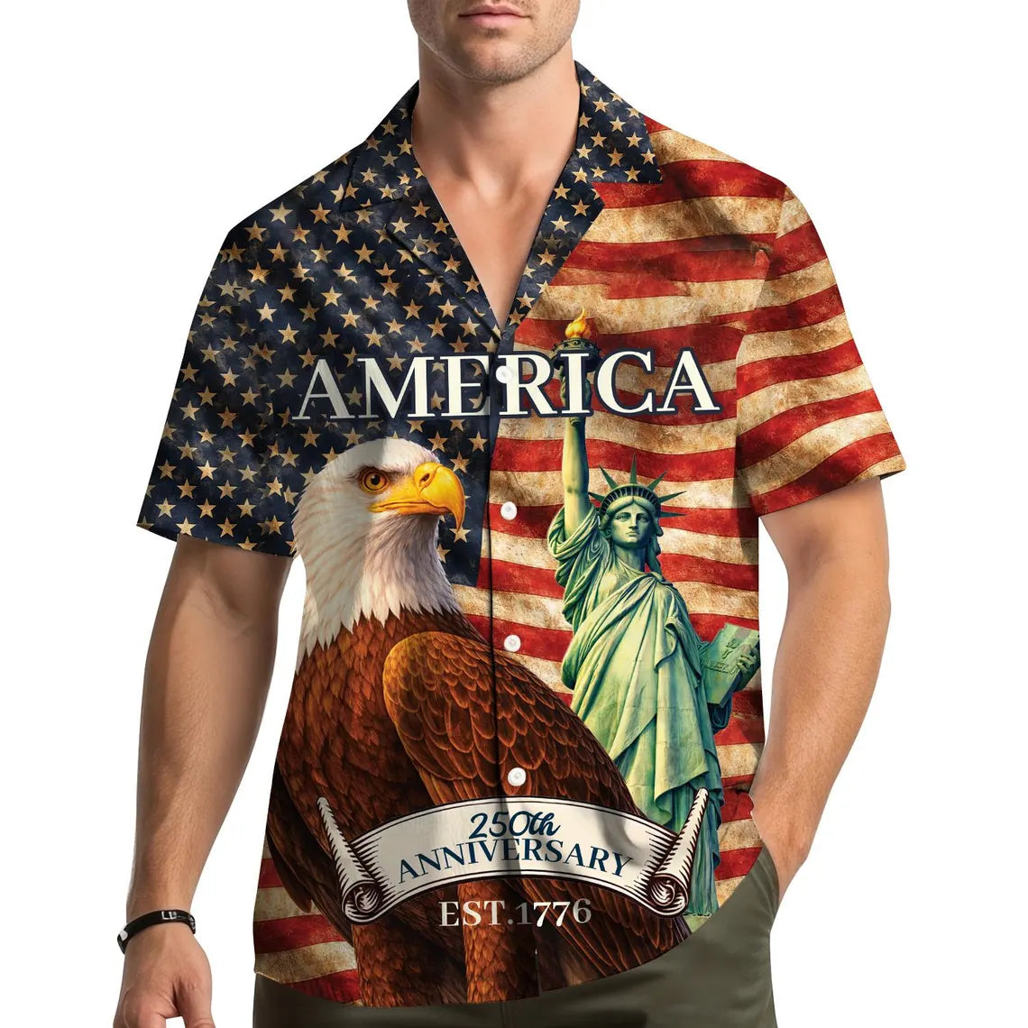 Happy Fourth of July Hawaiian Shirt Adult Youth, Patriotic Aloha Shirt Button Up
