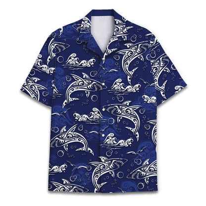 Shark Hawaiian Shirt: Retro Surfing Print, Blue Ocean Tropical Shirt