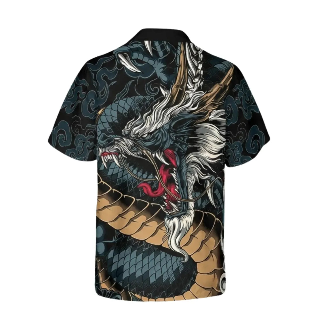 Black Dragon Hawaiian Shirt, Japanese Wave Aloha Button Up