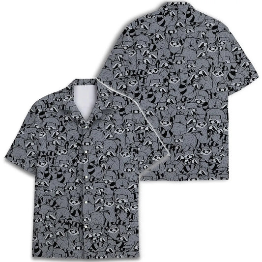 Funny Raccoon Hawaiian Shirt, Tropical Button Down, Summer Beach Shirt