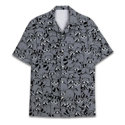 Funny Raccoon Hawaiian Shirt, Tropical Button Down, Summer Beach Shirt